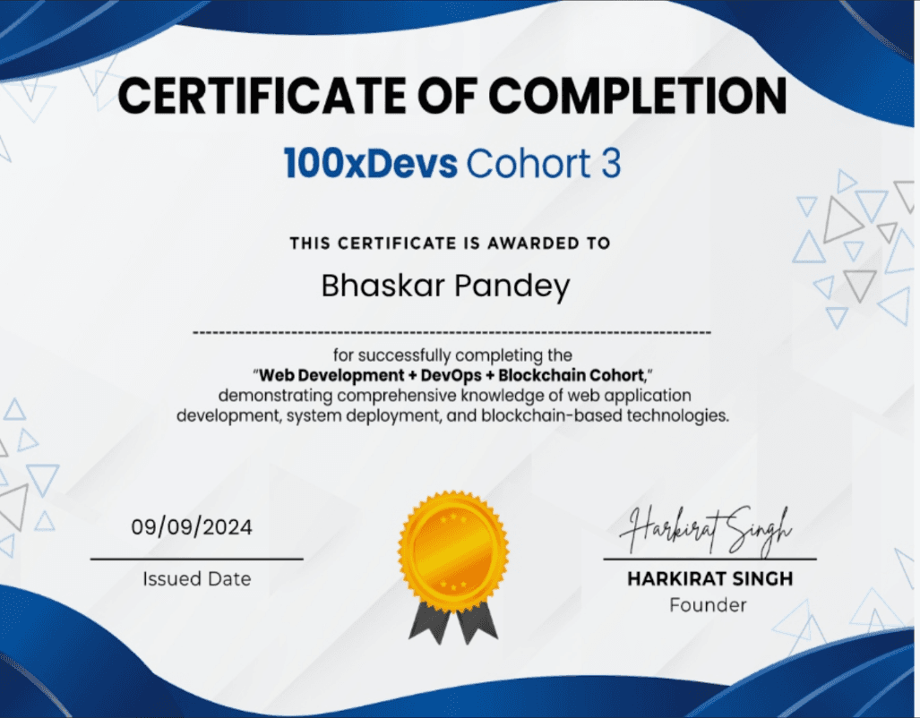 100x devs cohort 3 certificate