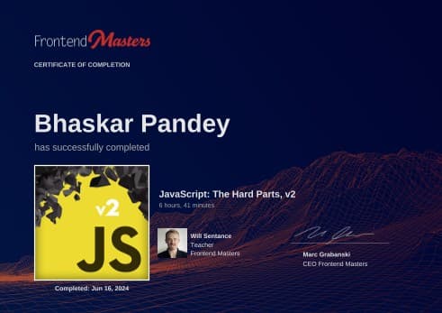 Frontend Masters Certificate